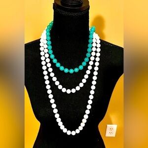 VTG Necklaces 1960’s Costume Jewelry White beads Green pop beads barbiecore